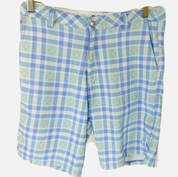 Johnnie-O Blue Plaid Board Shorts - Picture 1 of 5